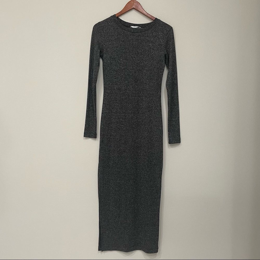 Zara Trafaluc Gray Casual Dress Long Sleeve Bodycon Scoop Neck Size Medium